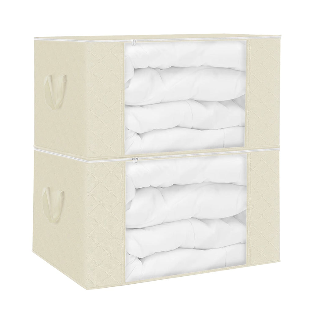 2Pcs Clothes Storage Bag 90L Large Capacity Foldable Closet Organizer with Thick Fabric Clear Window Dual-Zipper for Clothes Comforters Blankets Beddi