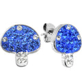 Blue Clear Ferido Crystal Button Mushroom Stud Earrings