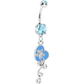 Aqua Gem Flower Vine Heart Belly Ring