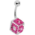 Pink Gem Paved Dice Belly Ring