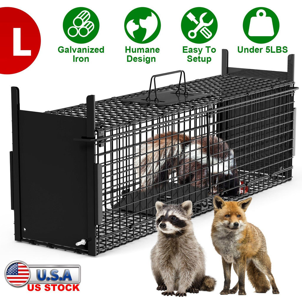 40in 2 Door Live Animal Cage Trap For Animals Under 18LBS Easy To Setup Humane Galvanized Iron Trap Cage For Raccoons Armadillos Foxes Opossums Muskra