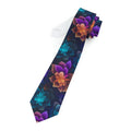 "DirkyThreadz Vibrant Blossom Necktie - Bold Purple, Orange & Blue Floral Design"