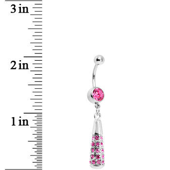 Pink Gem Paved Drop Dangle Belly Ring