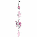 Pink Gem Dual Butterfly Falling Leaf Belly Ring