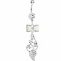 White Enamel Bowtie Winding Vine Belly Ring