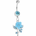 Blue Springtime Pansy Flower Belly Ring