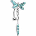 Top Mount Aqua Gem Dragonfly Belly Ring
