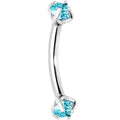 Aqua Prong Set Gem Internally Threaded Eyebrow Ring