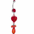 Red Gem Teardrop Heart Dangle Belly Ring