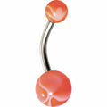 Grade 23 Solid Titanium Orange White Acrylic Swirl Belly Ring