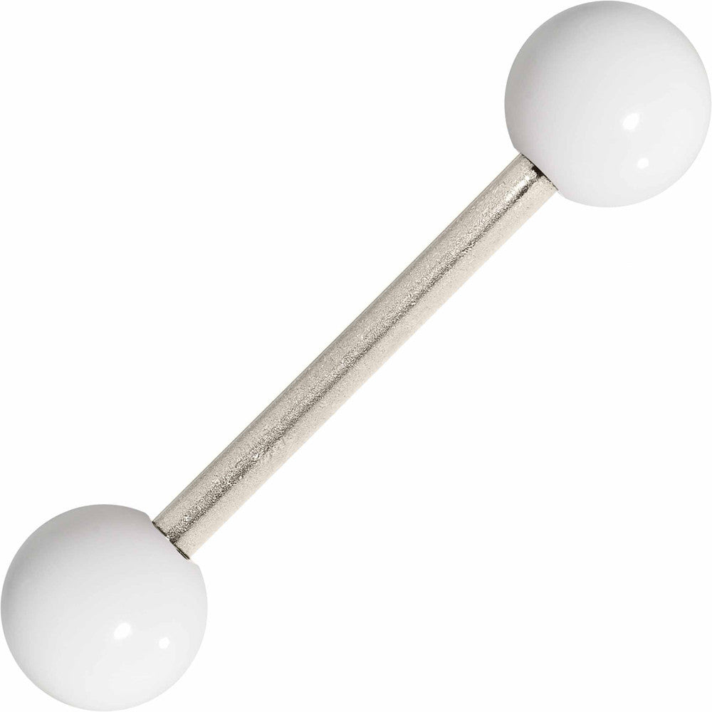 Grade 23 Solid Titanium Flat White Acrylic Barbell Tongue Ring