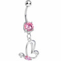 Pink Gem Hollow Wing Butterfly Belly Ring