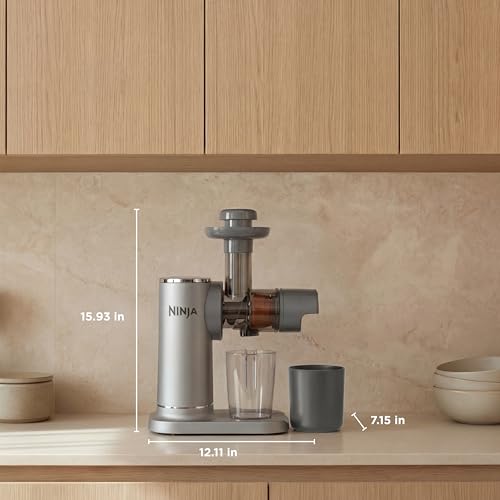 Ninja NeverClog Cold Press Juicer | Powerful Electric Slow Masticating Juicer with Pulp Control | XL Capacity | 24 oz. Juice Jug & 36 oz. Pulp Container | Dishwasher Safe | Charcoal | 150W | JC151