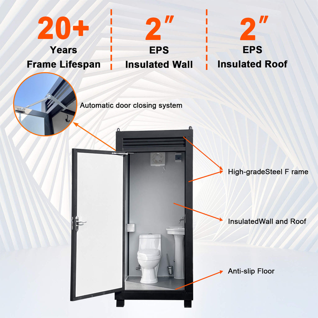 42-Inch One-Person Portable Outdoor Toilet Cabin With Light, Sink And Vent Fan (SAK45672)