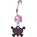 Pink Gem Crossbones Checkerboard Heart Belly Ring