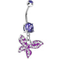 Violet Gem Paved Flyaway Butterfly Belly Ring