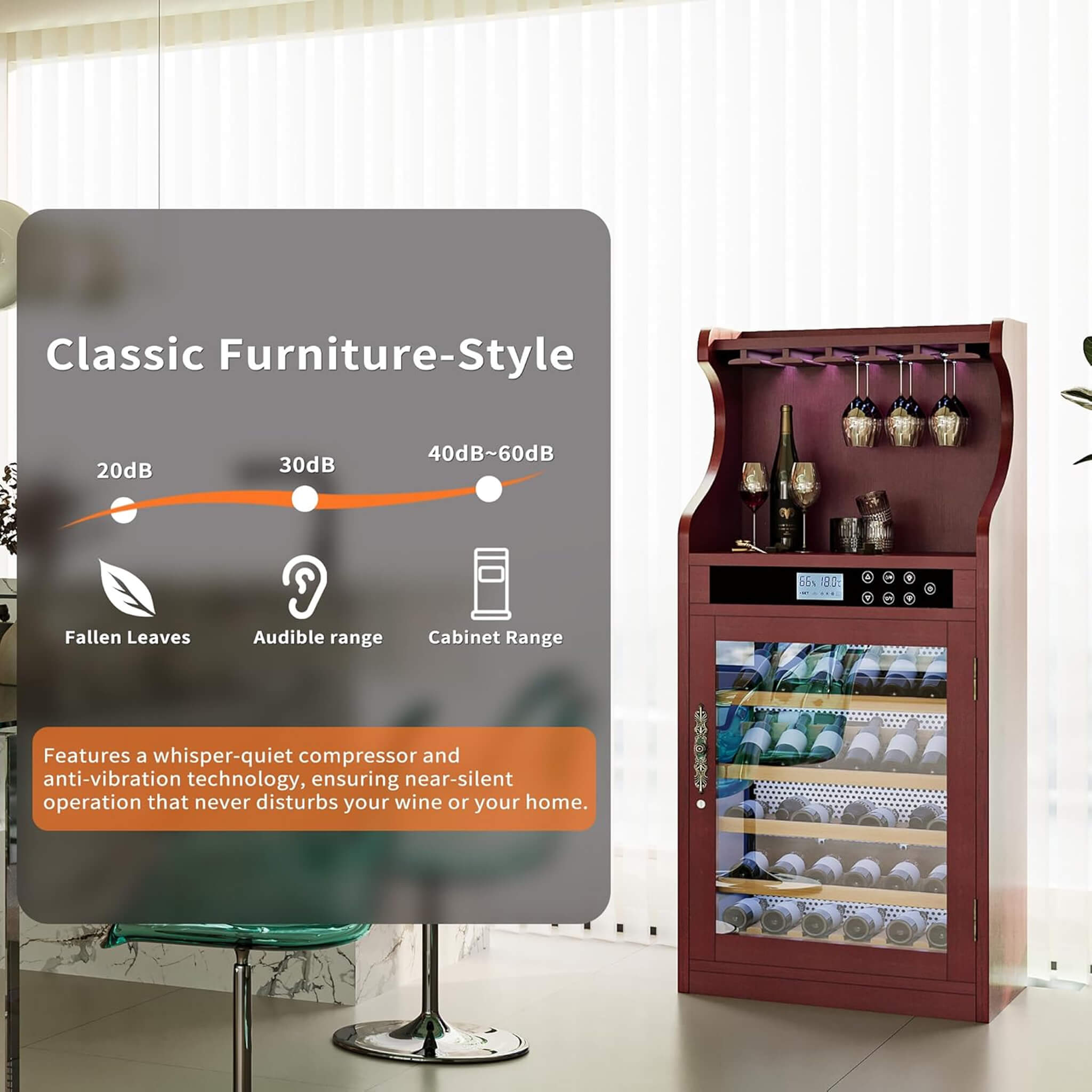 Nuvia 43-Bottle Freestanding Low Noise Wine Cooler Cabinet (SAK56084)