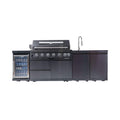 Castelle Flame Belmont 43-Inch 6-Burner 85K BTU Stainless Steel Outdoor BBQ Kitchen Grill Island With Wine Cooler, Rotisserie, And Sink (SAK19476)