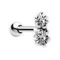 Silver 925 Clear CZ Dual Flower Cartilage Tragus Earring