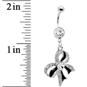 Crystalline Gem Black Tie Bow Dangle Belly Ring
