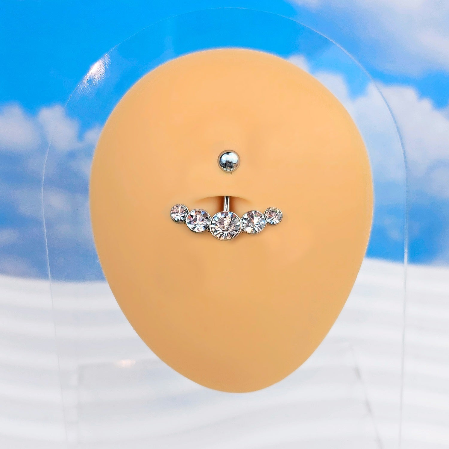 Crystalline Gem Five Across Top Mount Belly Ring