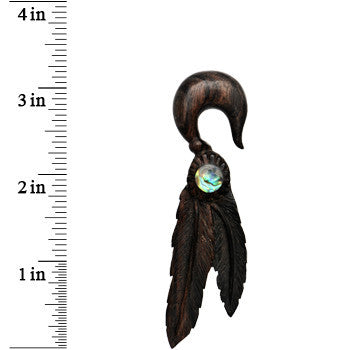 7/16 Organic Areng Wood Spirit Feathers Hanger Plug Set