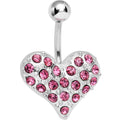Prissy Pink Crystal Heart On Belly Ring