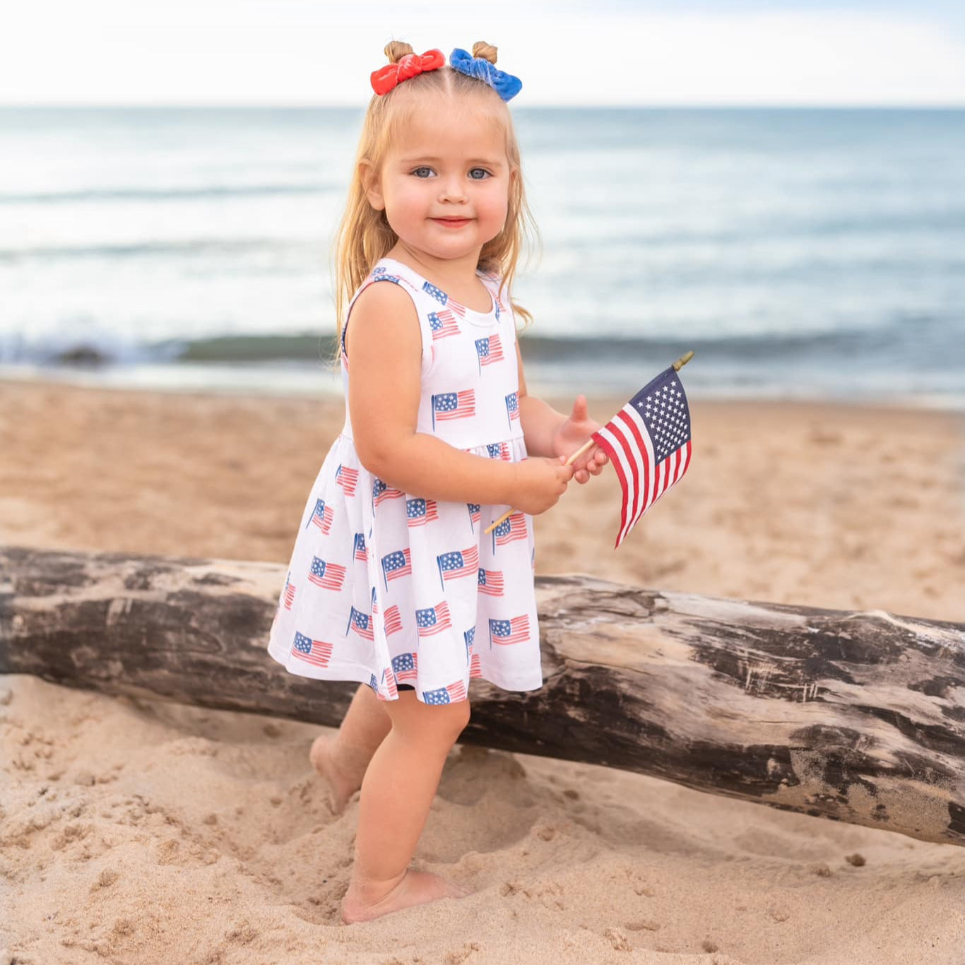 4th of July Flag Print Bamboo Peplum Top & Bike Shorts