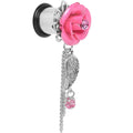 Pink Gem Rose Flower Angel Wing Dangle Plug Sizes 5mm to 12mm