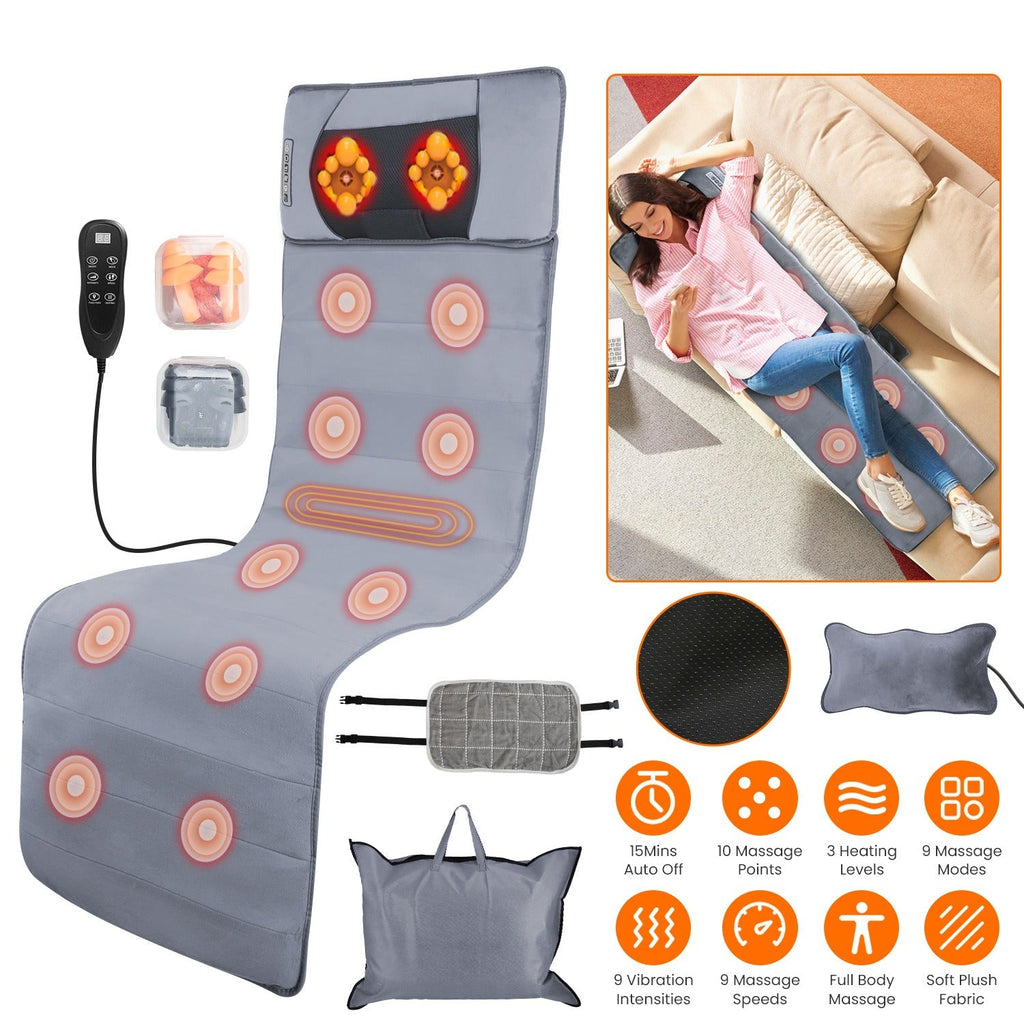 Full Body Electric Massage Mat with Heat Vibration Massage Pad Cushion Back Massage Mattress Chair Pad with Neck Massage Pillow with 10 Vibration Moto
