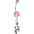 Pink CZ Ribbon Dangle Belly Ring