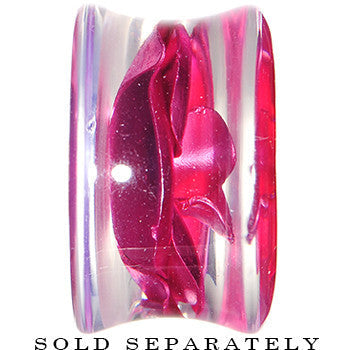 18mm Clear Acrylic Floating Pink Metallic Rose Flower Plug