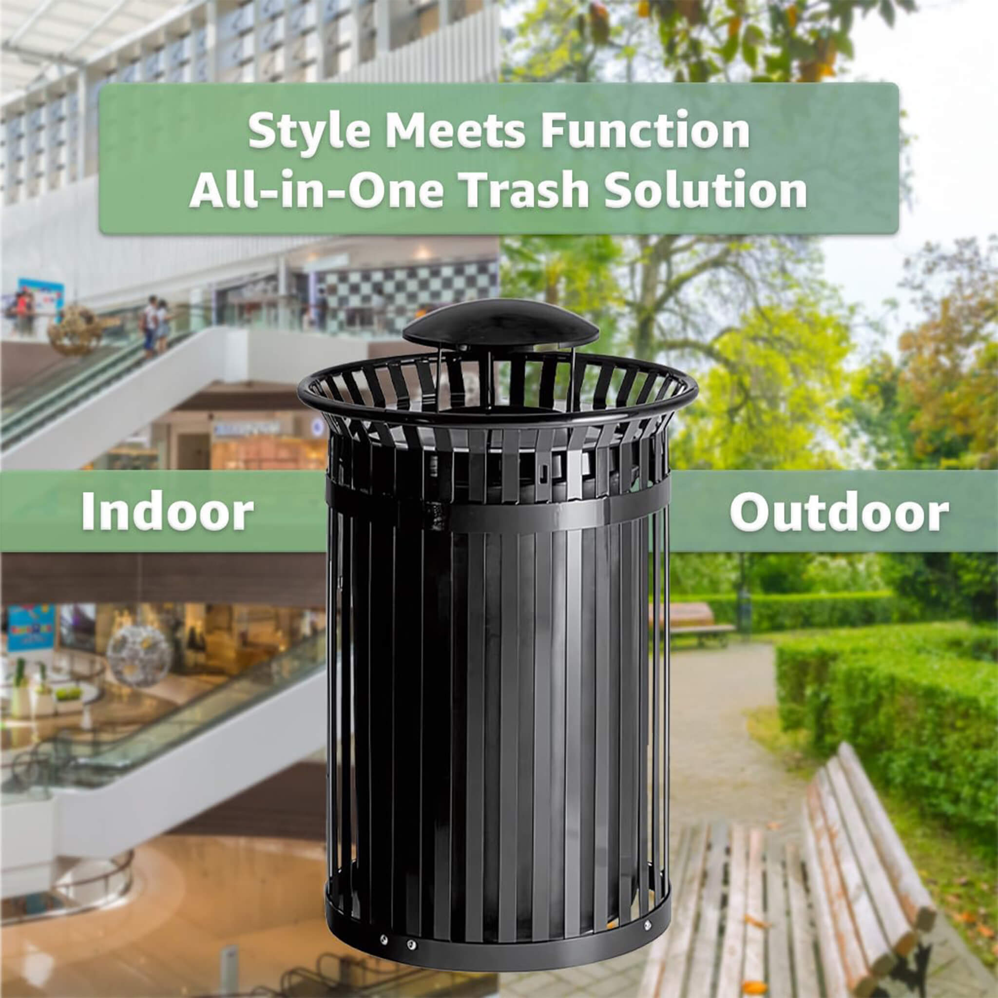 45-Gallon Heavy-Duty Commercial Round Waste Bin With Rain Bonnet Lid (SAK94380)