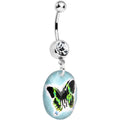 Aqua Gem Black Butterfly Dangle Belly Ring