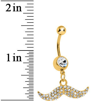Gold Plated Crystalline Gem Paved Mustache Belly Ring