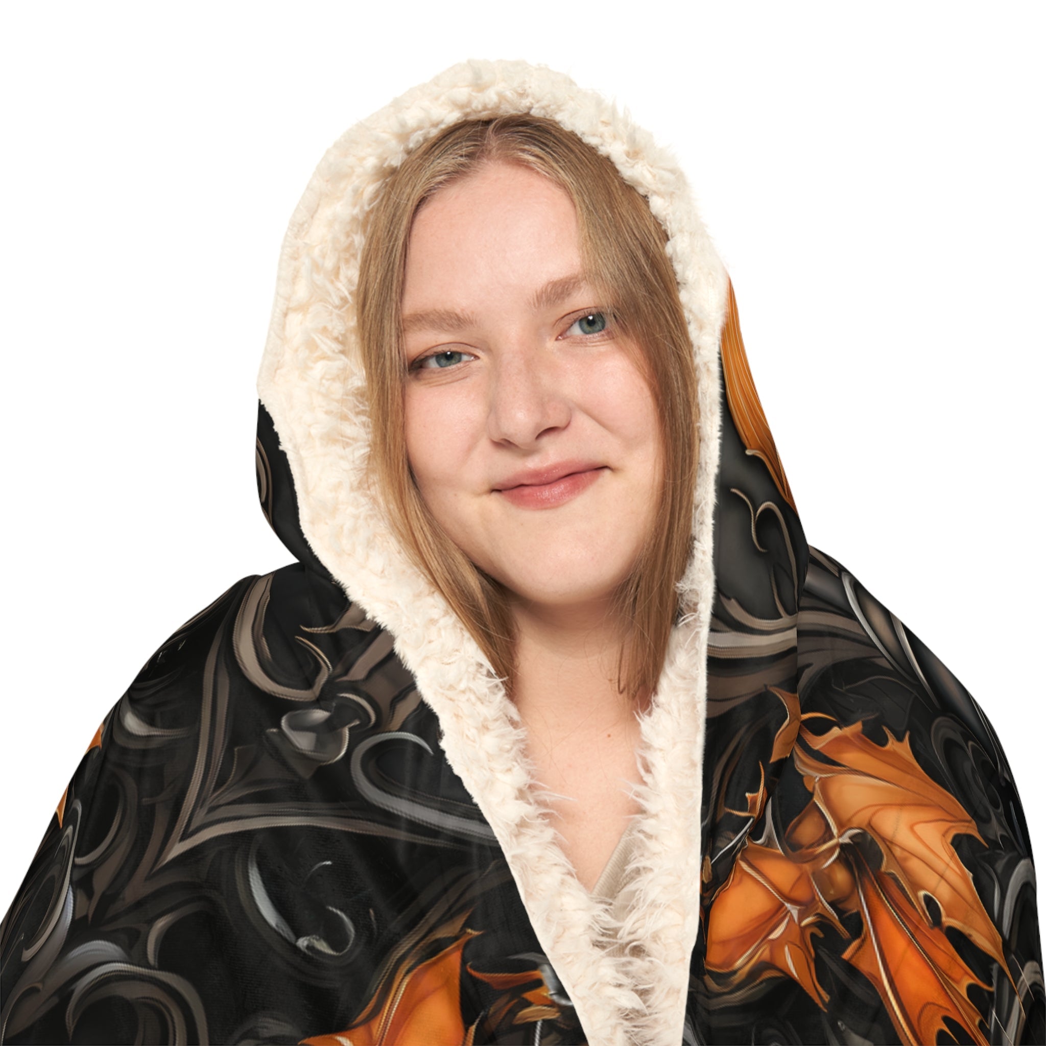 Timeless Elegance: AOP Snuggle Blanket with Black Columns and Golden Fallen Leaves 🍂✨