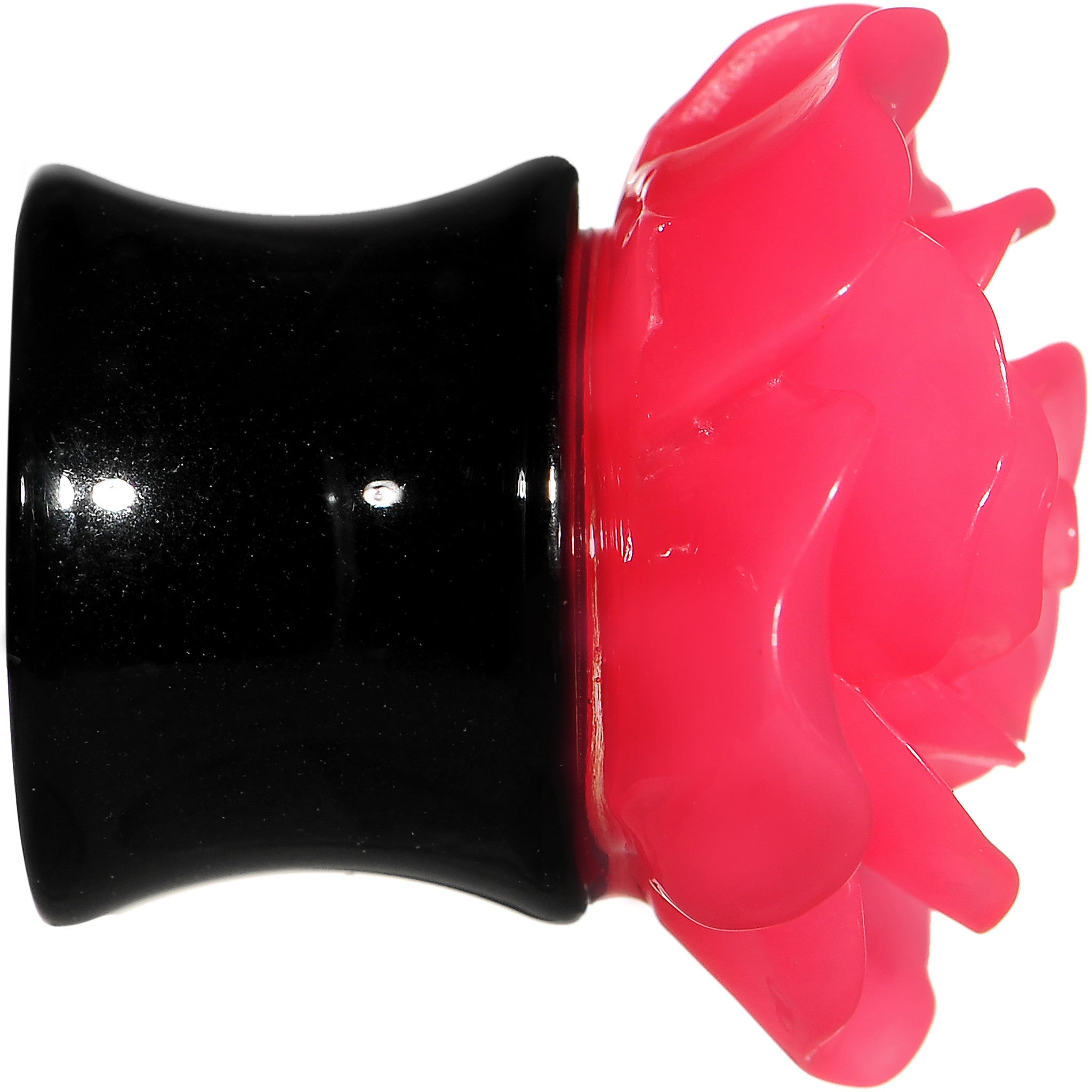 00G Acrylic Black Neon Pink Rose Flower Saddle Plug Set