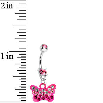 Double Pink Gem Crystalline Butterfly Dangle Belly Ring