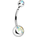 14G Internally Threaded Aurora Double Gem Belly Ring 11mm