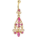 Gold Plated Luxurious Pink CZ Chandelier Belly Ring