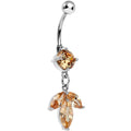 Orange Gem Noble Leaves Dangle Belly Ring