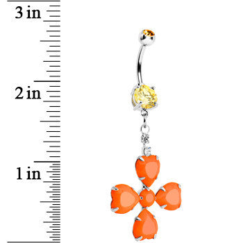 Orange Gem Neon Four Leaf Flower Dangle Belly Ring
