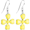 Clear Gem Yellow Neon Four Leaf Flower Dangle Earrings