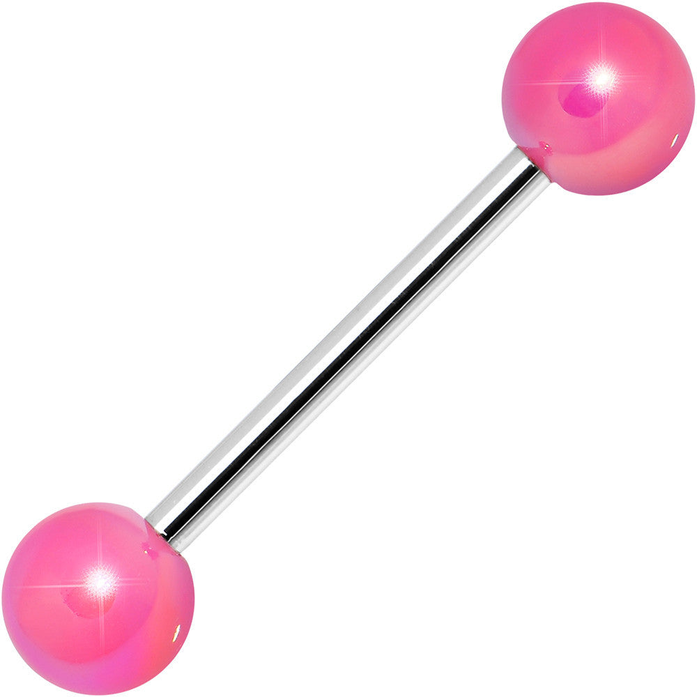Pink Metallic Acrylic Barbell Tongue Ring