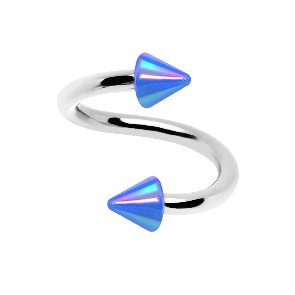 16G 5/16 Iridescent Blue Acrylic Cone Spiral Twister Ring