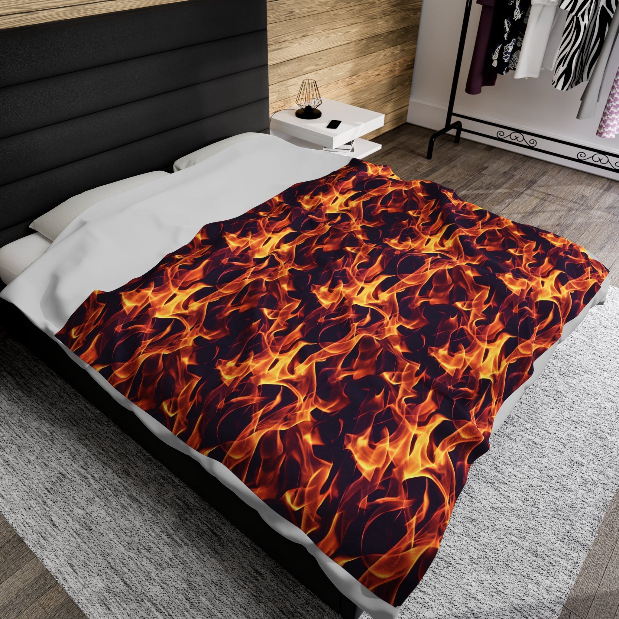 Turn up the heat with the Flame Burst Velveteen Plush Blanket