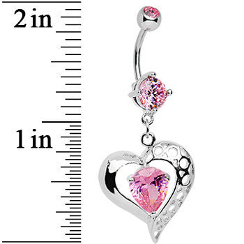 Pink CZ Tender Heart Dangle Belly Ring