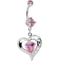Pink CZ Tender Heart Dangle Belly Ring