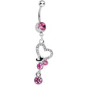Pink Crystalline Paved Yearning Hearts Dangle Belly Ring