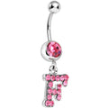 Pink Gem Letter F Initial Dangle Belly Ring